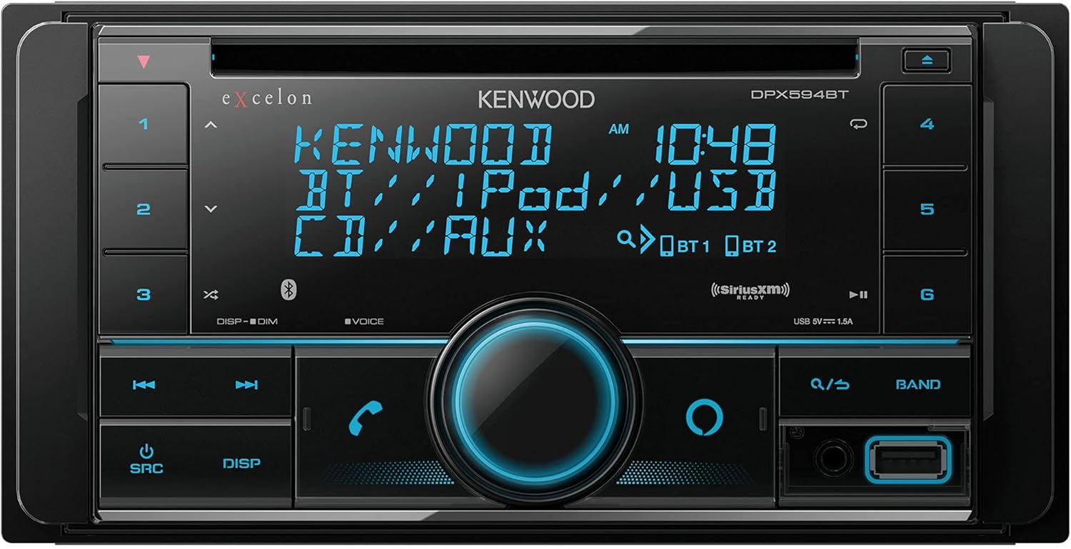Kenwood Excelon DPX594BT Double DIN Bluetooth in-Dash Car Stereo CD Receiver with Amazon Alexa Compatibility | Plus SiriusXM SXV300v1 Connect Vehicle Tuner Kit for Satellite Radio
