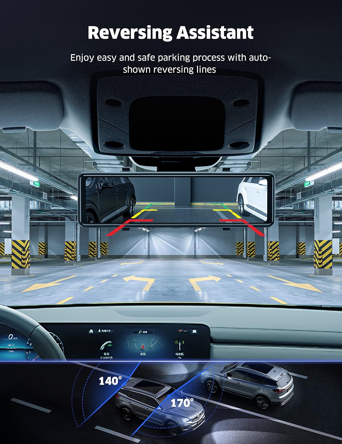 LAMTTO Mirror Dash Cam 11 inch with Adjustable Front Camera, Waterproof Rear View Mirror Backup Camera for Car, 170° Wide Angle 1080P Touch Screen Dual Dash Cam w/s Night Vision, Parking Assistance