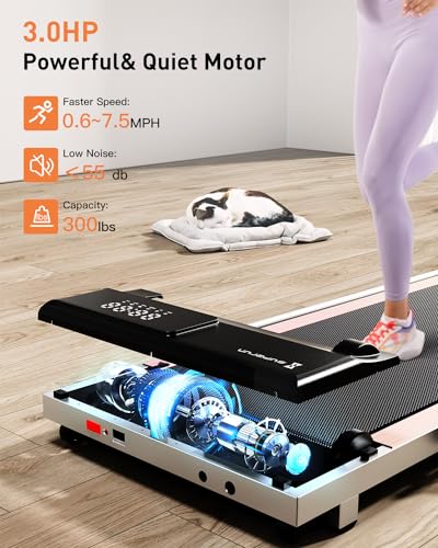 SupeRun 3 in 1 Walking Pad Treadmill- 3.0HP Folding Treadmills for Home Easy to Store, 300LBs Capacity Under Desk Treadmill Free Installation and Low Noise for Office Work