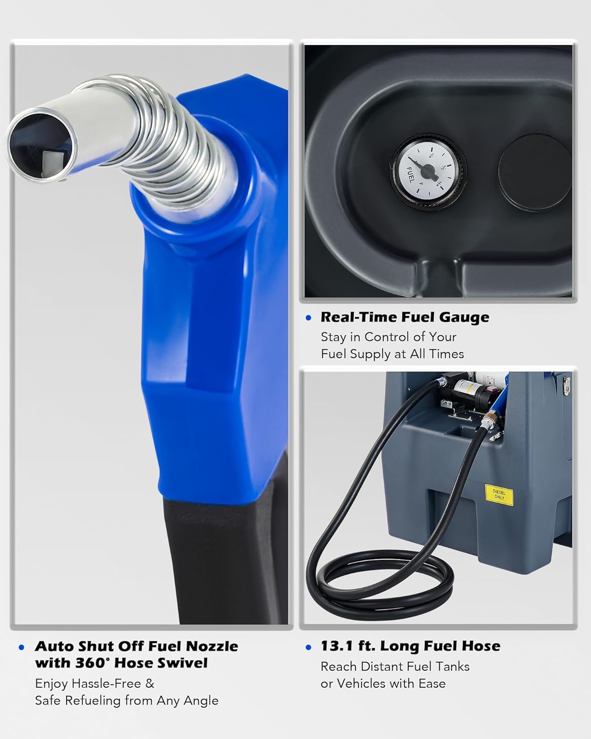 Orion Motor Tech 58 gallon Diesel Tank, 10.6 gpm Portable Fuel Tank with 12V DC Electric Transfer Pump, Diesel Fuel Tank with Auto Nozzle 13.1ft Hose, Diesel Transfer Tank for Easy Fuel Transportation