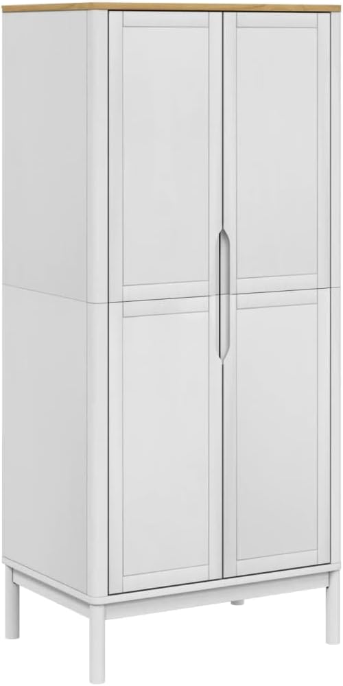 vidaXL Wardrobe Floro - Solid Pine Wood, White Finish, 30.3"x20.9"x67.3", Spacious Storage with Clothes Rail and Practical Doors