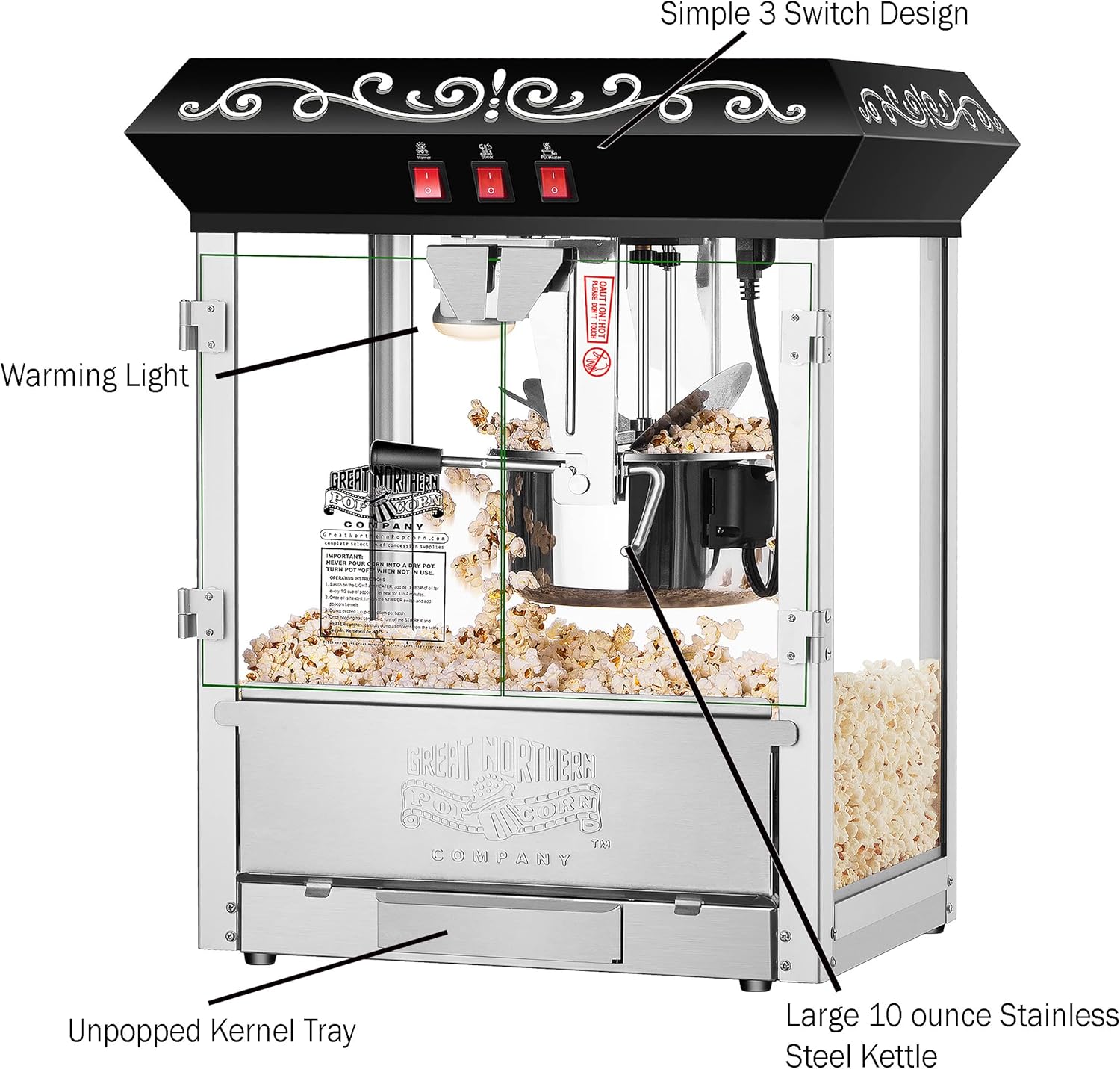 Perfect Popper Countertop Popcorn Machine - Commercial 4.5-Gallon Hot Air Popper with Antique Look and Warming Deck, Black - by Great Northern Popcorn