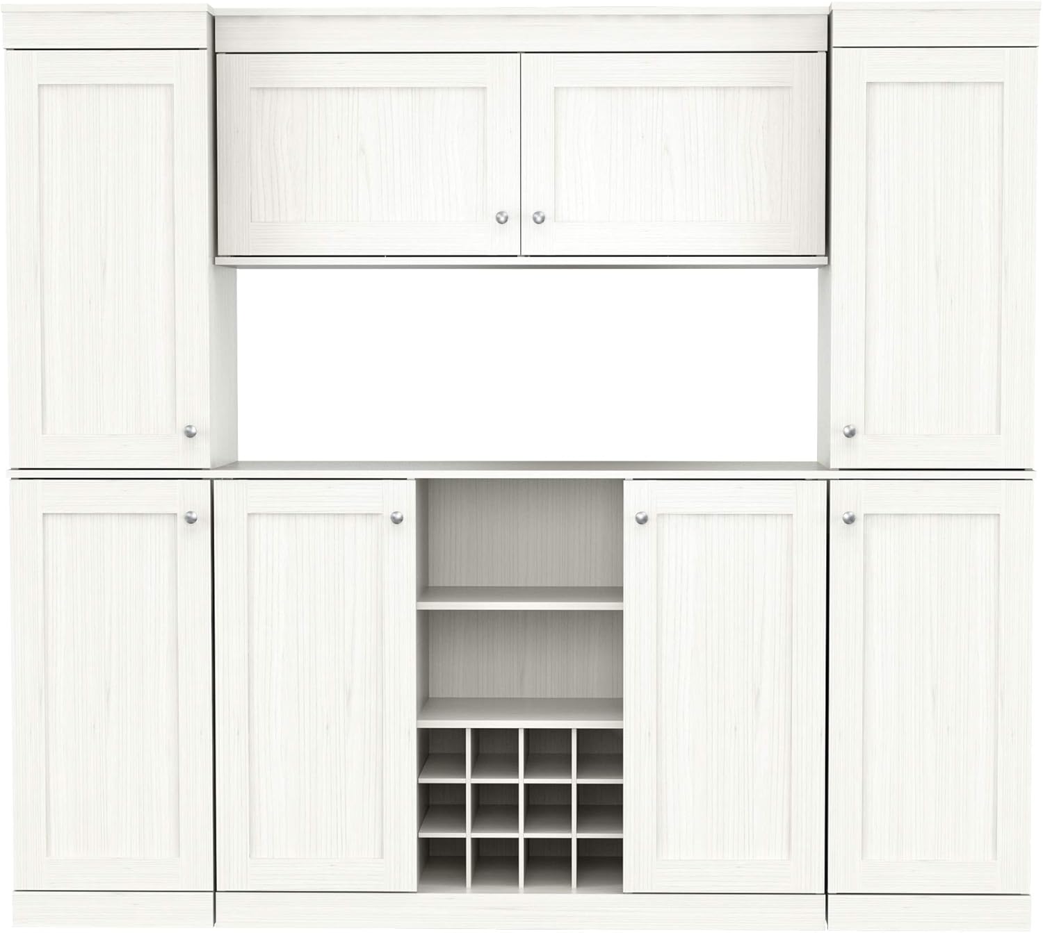 Inval Shaker Style 4-Piece Buffet Storage System with 2 Tall/Slim Cabinets, Washed Oak