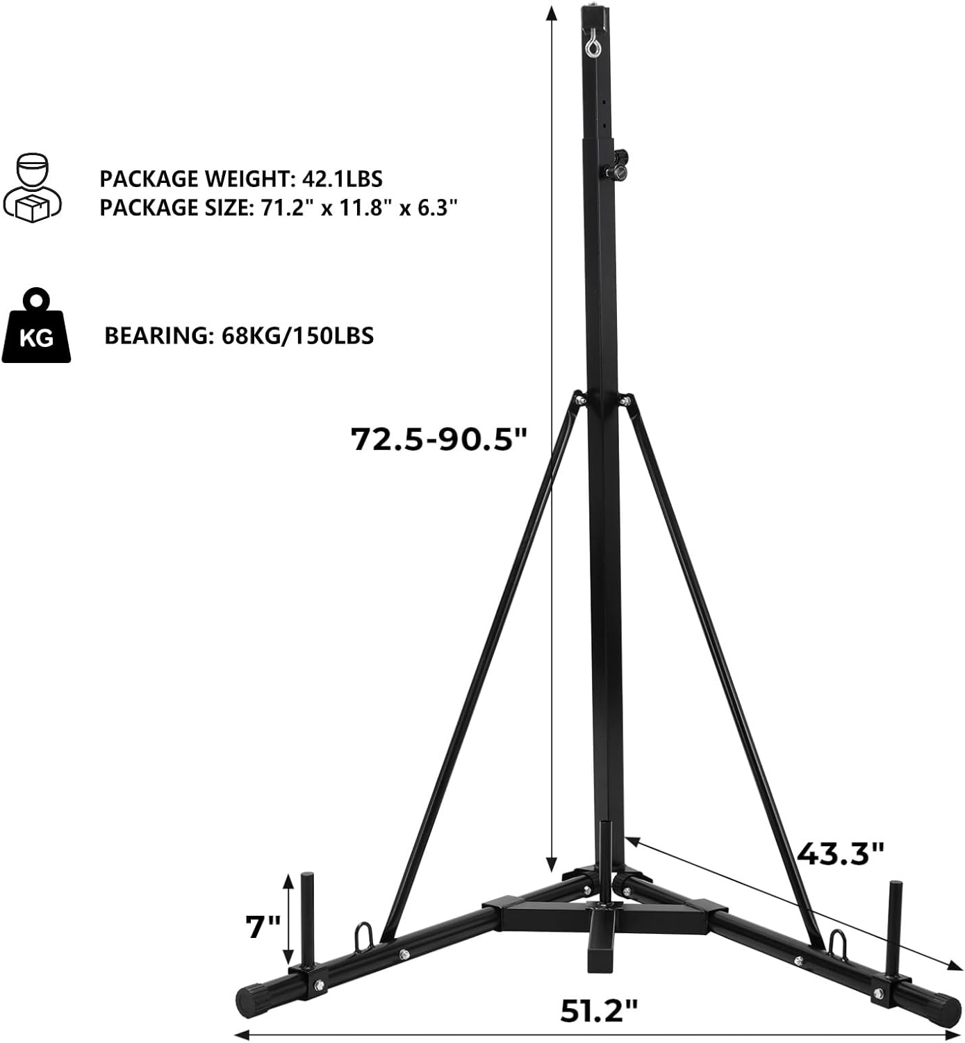 Height Adjustable Punching Bag Stand, Heavy Duty Boxing Bag Stand, Heavy Bag Stand Steel Sandbag Rack Independent to 150 lbs for Home Gym Fitness (Only Stand)