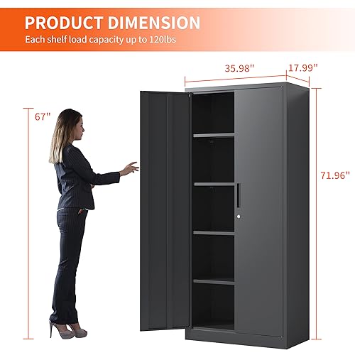 Metal Storage Cabinet with Wheels, Lockable Garage Cabinet with Doors and Shelves, Rolling Tool Storage, Assembly Required, Black