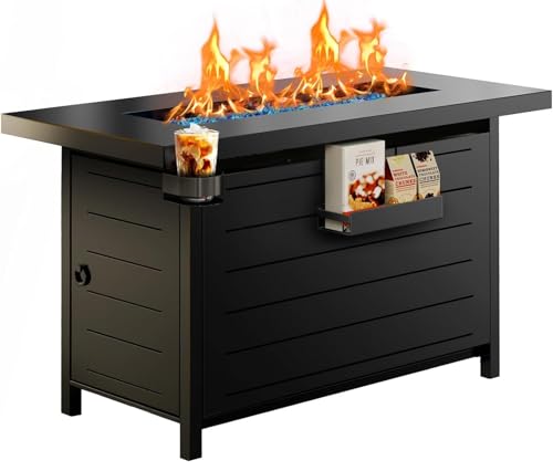 Ciays 42 Inch Gas Fire Pit Table, 60,000 BTU Propane Pits for Outside with Steel Lid and Lava Rock, 2 in 1 Firepit Table Gatherings Parties on Patio Deck Garden Backyard, Black