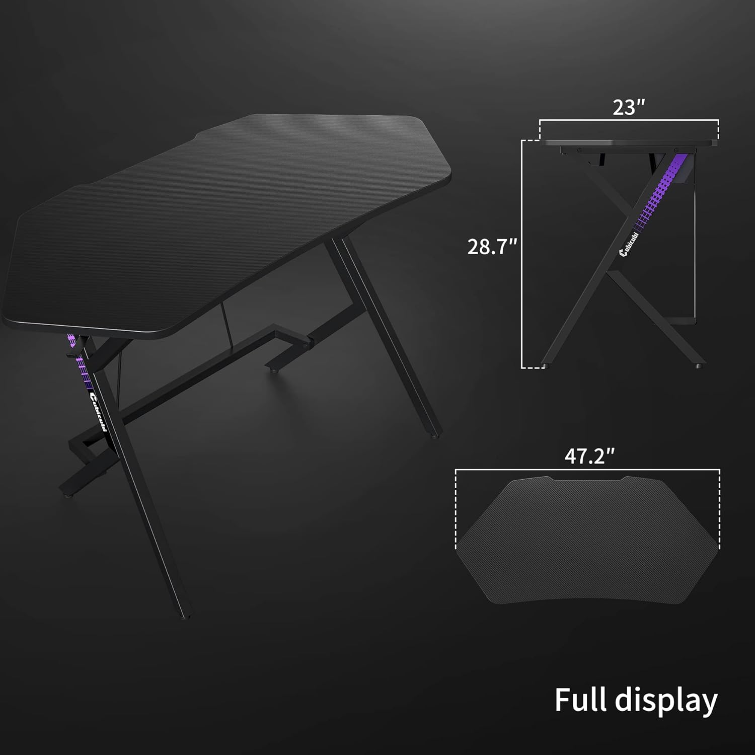 CubiCubi Luna Gaming Desk 47 inch Gamer Workstation, Home Computer Carbon Fiber Surface Gaming Desk PC Table with Cable Tray and Headphone Hook