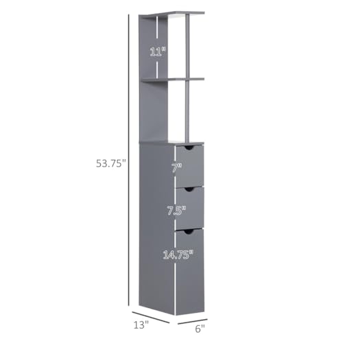 Slim Bathroom Cabinet with 3 Drawers Skinny Tall Room Divider Standing Shelf Freestanding Narrow Slim Gap Floor Organizer Side Unit for Small Spaces Towels, Tissues Bathroom Storage Shelf (Style C)