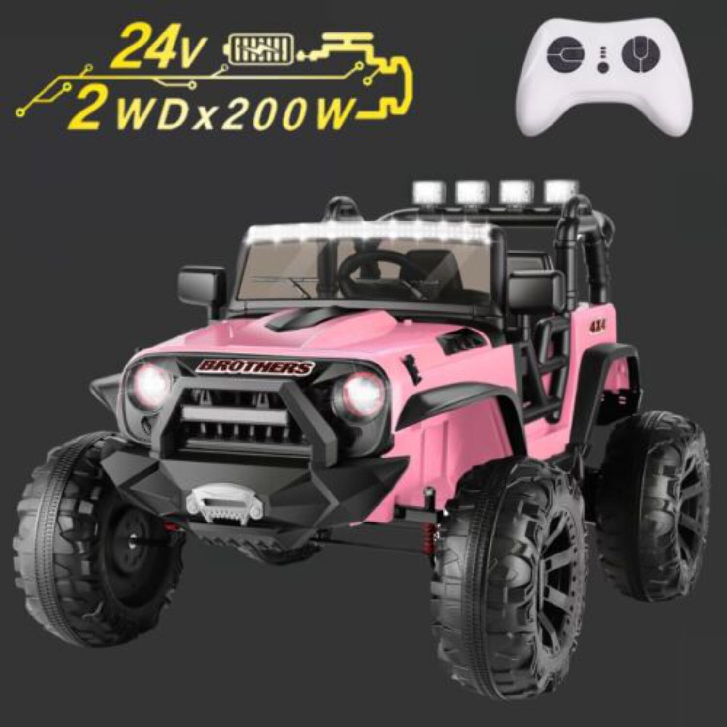 Kids Ride On Truck Car with Remote Control - 24V, 2 Seater, 3 Speed, 9AH Battery, 2*200W Motor