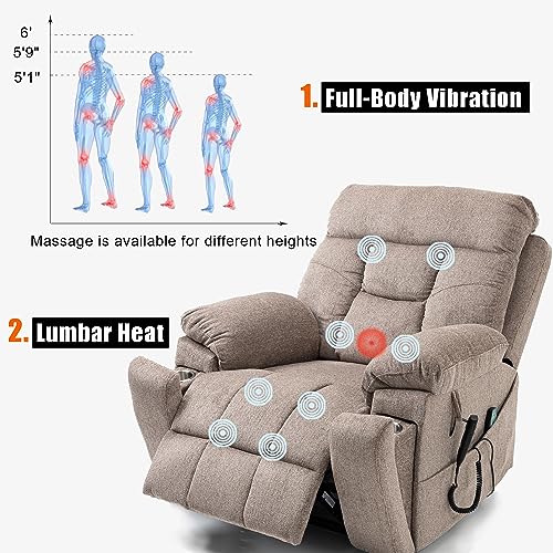 Power Lift Chair Lay Flat Recliner Infinite Position Electric Dual Motor Stand Up Lift Chair with Massage and Heat for Adults,Heavy Duty Recliners with 2 Remote Controls and Two Cup Holders