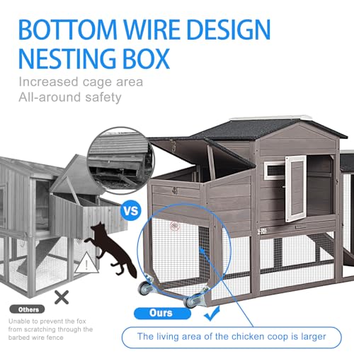 71" Chicken Coop Backyard Hen House Wooden Tractor Poultry House for Indoor Outdoor, with Chicken Nesting Box, Wheels, Waterproof Roof, Pull Out Tray