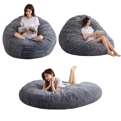 BYBYME 3 in 1 Bean Bag Chairs, Bean Bag Bed for Adults High-Density Foam Filling, Convertible Sofa Bed Faux Fur, Giant Bean Bag Chairs for Adults