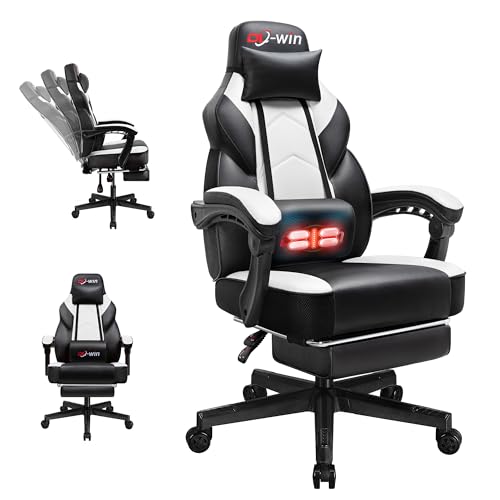 Gaming Chairs for Adults, Computer Chair with Footrest and Ergonomic High Back, Big and Tall Gamer Chairs with Massage Lumbar Support, 360° Swivel Height Adjustable, Blue