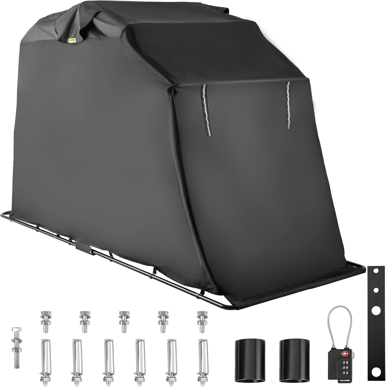 VEVOR Waterproof Motorcycle Cover,Motorcycle Shelter,Heavy Duty Motorcycle Shelter Shed, 600D Oxford Motorbike Shed Anti-UV, 106.3"x41.3"x61" Black Shelter Storage Garage Tent w/Lock & Weight Bag