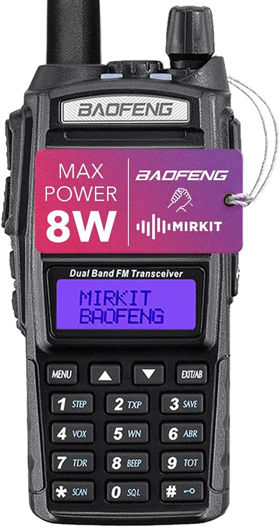 Mirkit Ham Radio Baofeng UV-82 MK5 8 Watt Max Power Two Way Radio with Baofeng Battery 2800 mAh for Your Tactical Radio & Mirkit Software for Walkie Talkie