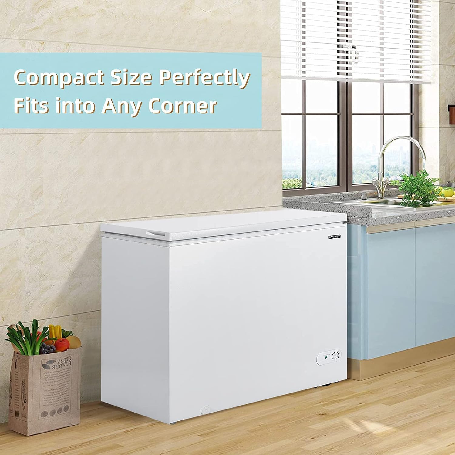 COSTWAY Chest Freezer, 7.0 Cu.ft Upright Single Door Refrigerator with 4 Removable Baskets, Compact Freezer with Manual Defrosting & Mechanical Temperature Control for Apartments, Dormitories, RVs, Bars