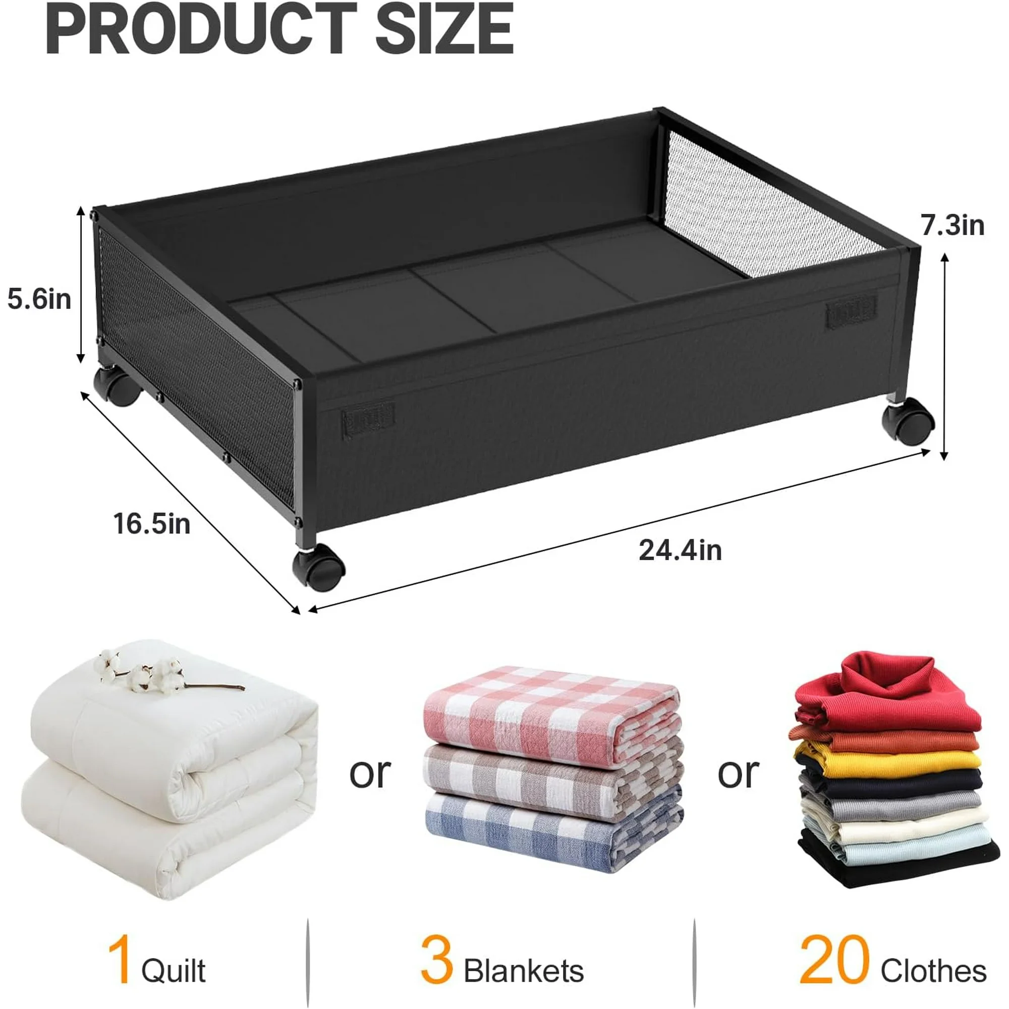 2-Pack Under Bed Storage with Wheels - Rolling Underbed Organizer Containers Drawer Bins with Lid for Clothes, Shoes, Toys, Books, Blankets