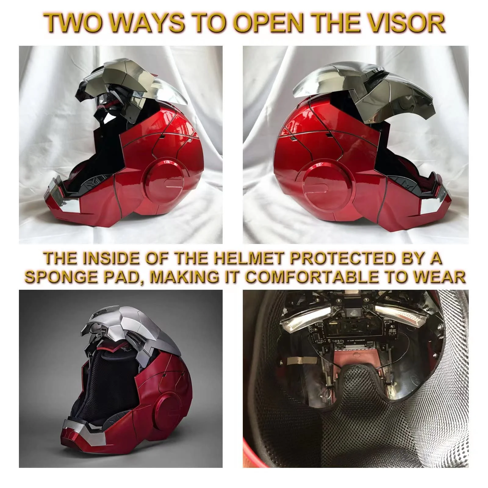 Iron Man Helmet Electronic MK5 Helmet Wearable Iron-man Mask with Sounds & LED Eyes 1:1 model, Silver