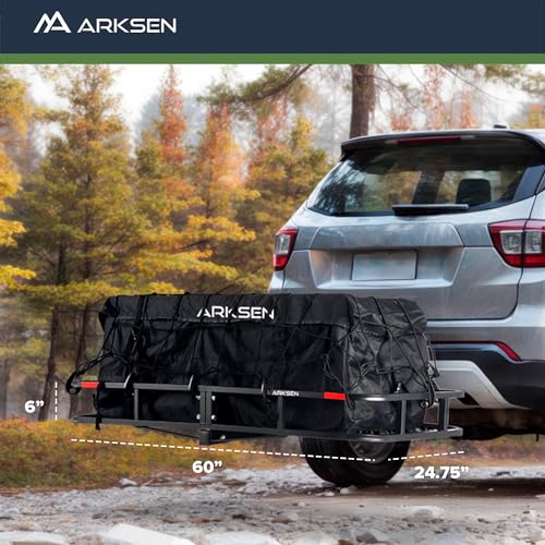 ARKSEN 60 x 24 x 6 Inch Folding Hitch Mount Cargo Rack Carrier 500 Lbs Heavy Duty Capacity 2 Inch Angled Shank Receiver Luggage Basket Hitch Flod Up for SUV Traveling & Camping - Black