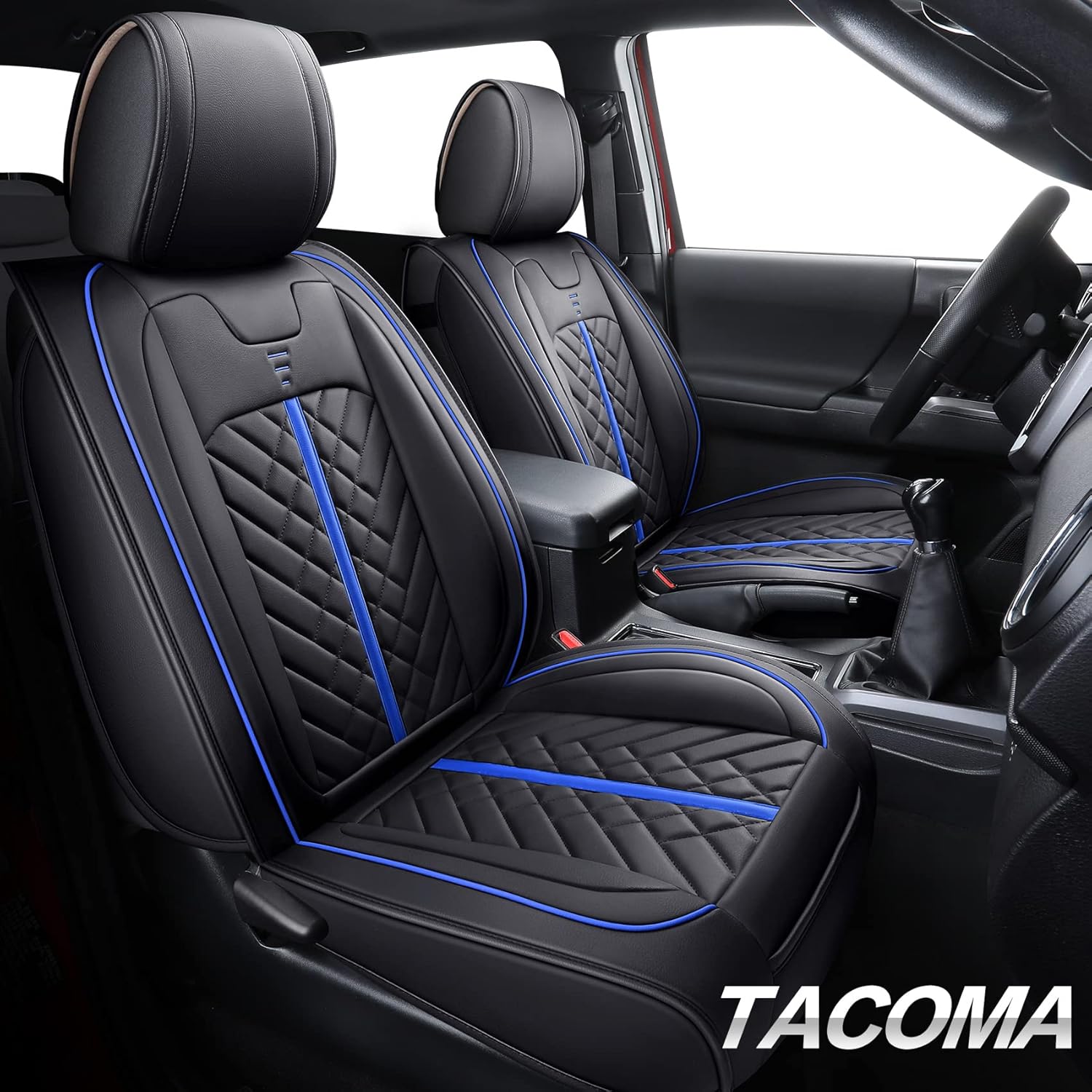 Tomatoman Toyota Tacoma Seat Covers Fit for 2005-2022 Crew Double Cab TRD Off-Road Pro Limited Trail Edition SR5 V6 Pickup Truck Compatible Airbags Car Cushions(Full Set/Black-White)