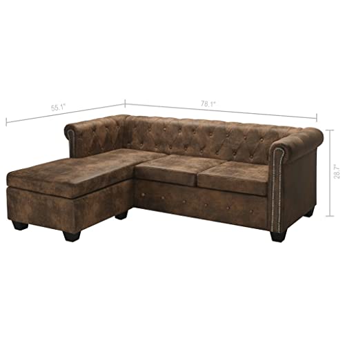 L-shaped Chesterfield Sofa,Comfy Sectional Sofa, Sectional Sofa Furniture for Living Room Lounge, Minimalist Style Comfy Sofa Couch for Bedroom,Office Artificial Leather Brown