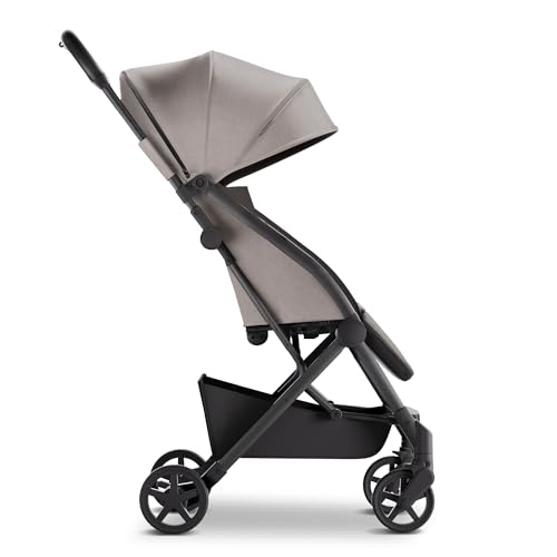Mompush Lithe V2 Lightweight Stroller + Snack Tray, Ultra-Compact Fold & Airplane Ready Travel Stroller, Near Flat Recline Seat, Cup Holder, Raincover & Travelbag Included