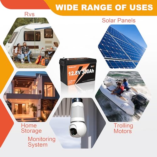 12V 300Ah LiFePO4 Lithium Battery, Built-in 200A BMS with 6000+ Deep Cycles Rechargeable 3840Wh Lithium Battery for RV Solar Marine Solar Panel Camping