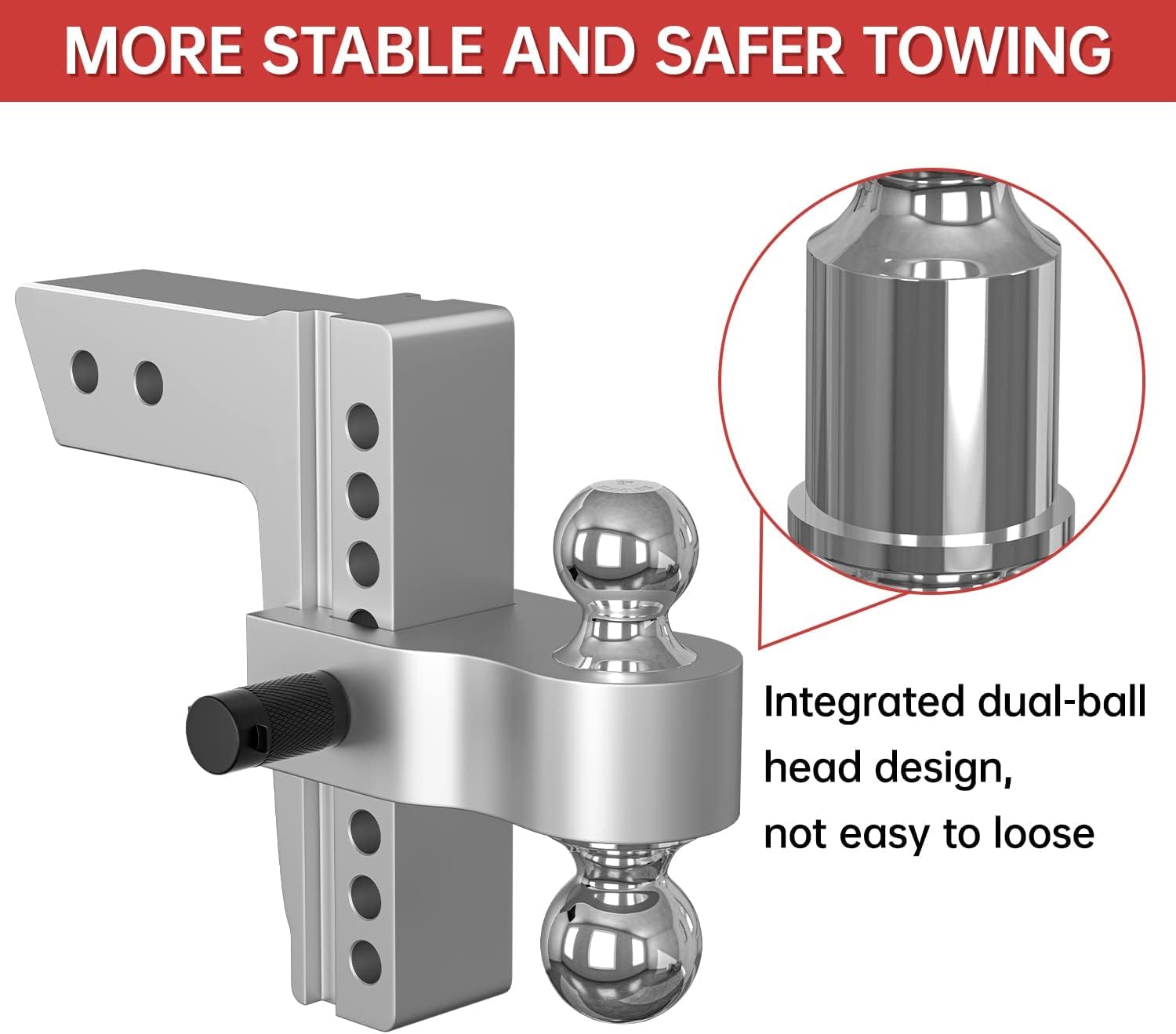 IFOKA Adjustable Trailer Hitch Ball Mount, 8 Inch Drop Hitch, Fits 2.5 Inch Receiver, 18,500 LBS GTW, with Forged Aluminum Shank, 2 Inch & 2-5/16 Inch Dual Balls with Double Hitch Locks and Pins