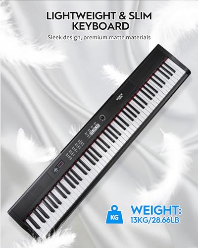 STRICH 88 Key Digital Piano Full Size Electric Keyboard with Semi-Weighted Sensitive Keys, Portable Electric Piano Set With Piano Stand, Sustain Pedal, Headphones, Music Rest, Black, SEP-150