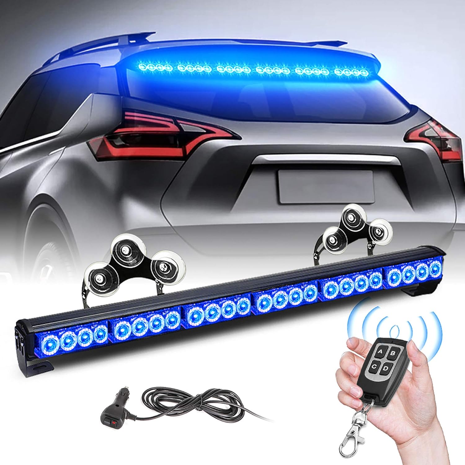 TeddyTT Emergency Strobe Lights Bar Directional Traffic Advisor Warning Strobe Flash Visor Lights for Vehicles Trucks Suction Bracket 27 Inch 6 Panel Led Wireless Remote Control Amber and White