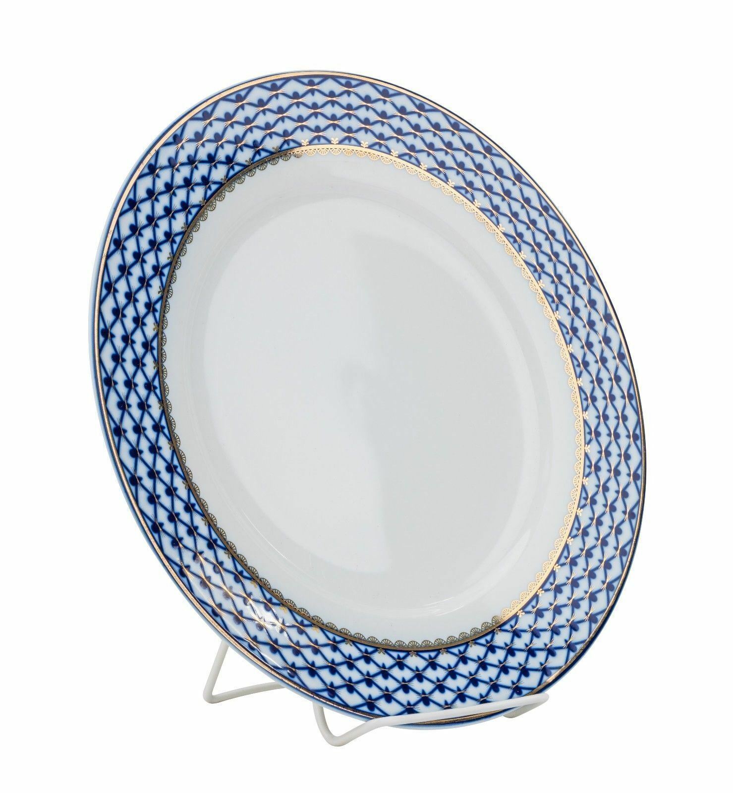 World Gifts Bone China Cobalt Blue St Petersburg 24K Gold Net Dessert Plates - 7.5", Round