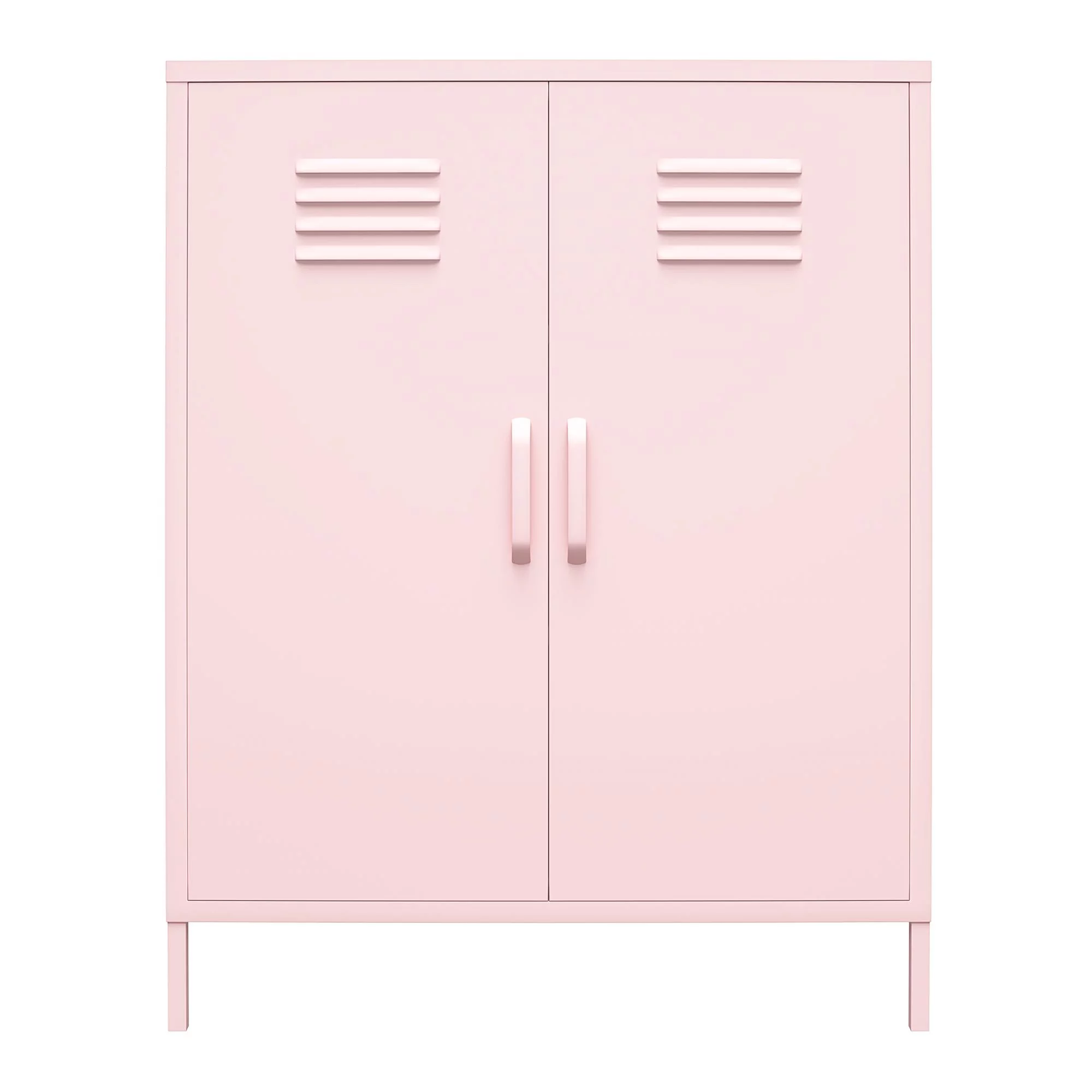 Novogratz Cache 2 Door Metal Locker Style Storage Accent Cabinet, Bashful Pink