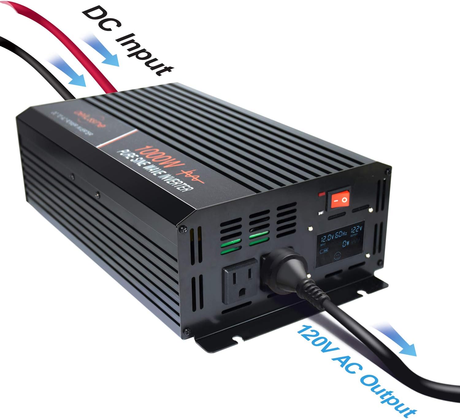 aeliussine Power Inverter 2000W Pure Sine Wave Inverter 12v DC to AC 120v Peak 4000 Watt Converter with LCD Display USB Charge Port for Car RV Boat Solar Power System.