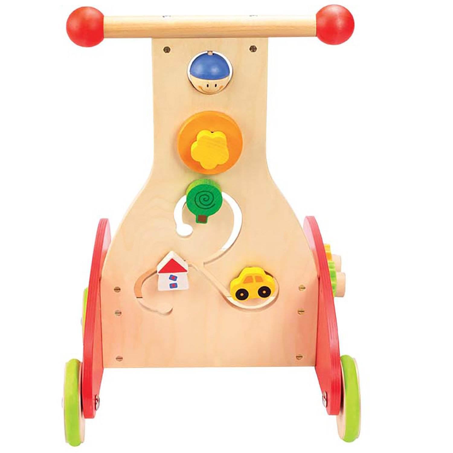 Hape Toys Toddler Baby Push u0026 Pull Toy Wonder Walker Cart with Blocks (2 Pack)