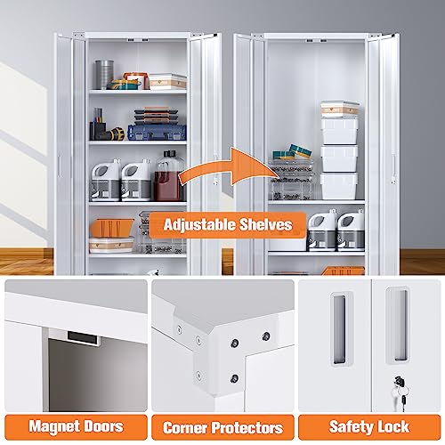 Aobabo Garage Storage Cabinet with Wheels,72" H Metal Storage Cabinet with 2 Doors and 4 Adjustable Shelves for Garage Home, Black,Required-Assembly