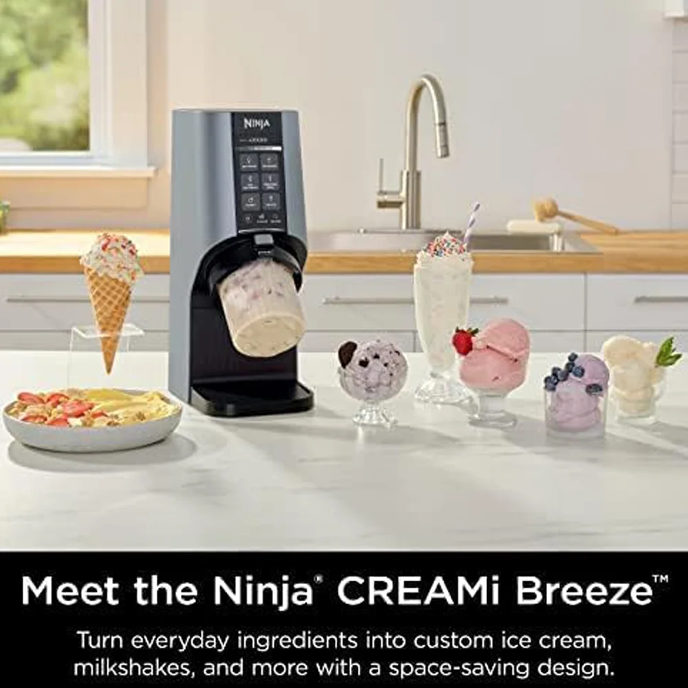 Ninja NC201 CREAMi Breeze 7-in-1 Ice Cream & Frozen Treat Maker (Renewed) Bundle with 3 YR CPS Enhanced Protection Pack