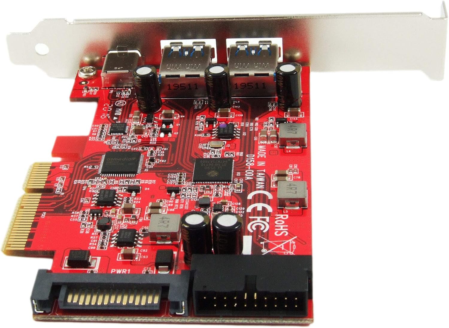 Ableconn PEX-UB158 USB 3.1 5-Port PCIe 3.0 Card (1x USB-C & 2X USB-A & 1x 2-Port Internal USB Header) - USB 3.1 PCIe Gen3 x4 Lane Host Adapter Card (ASMedia ASM3142 Controller)