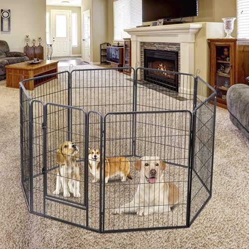 LEMY 16 Panels 32 in Pet Playpen Heavy Duty Metal Dog Exercise Fence Barrier，Outdoor & Indoor Foldable Pet Exericse Pen w/Door,Black