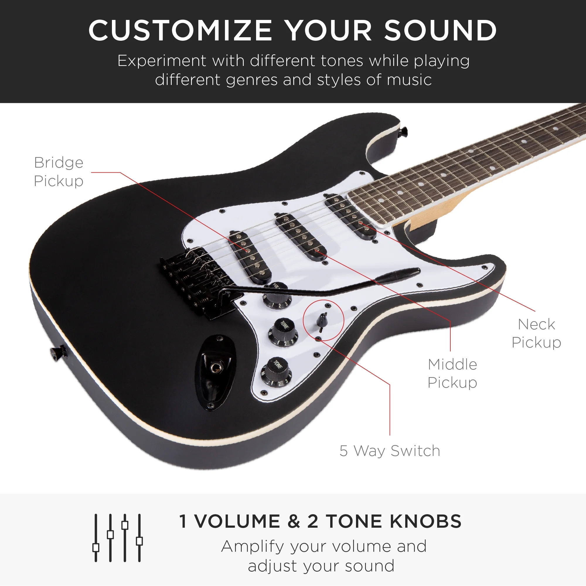 Best Choice Products 39in Full Size Beginner Electric Guitar Kit with Case, Strap, Amp, Whammy Bar - Jet Black