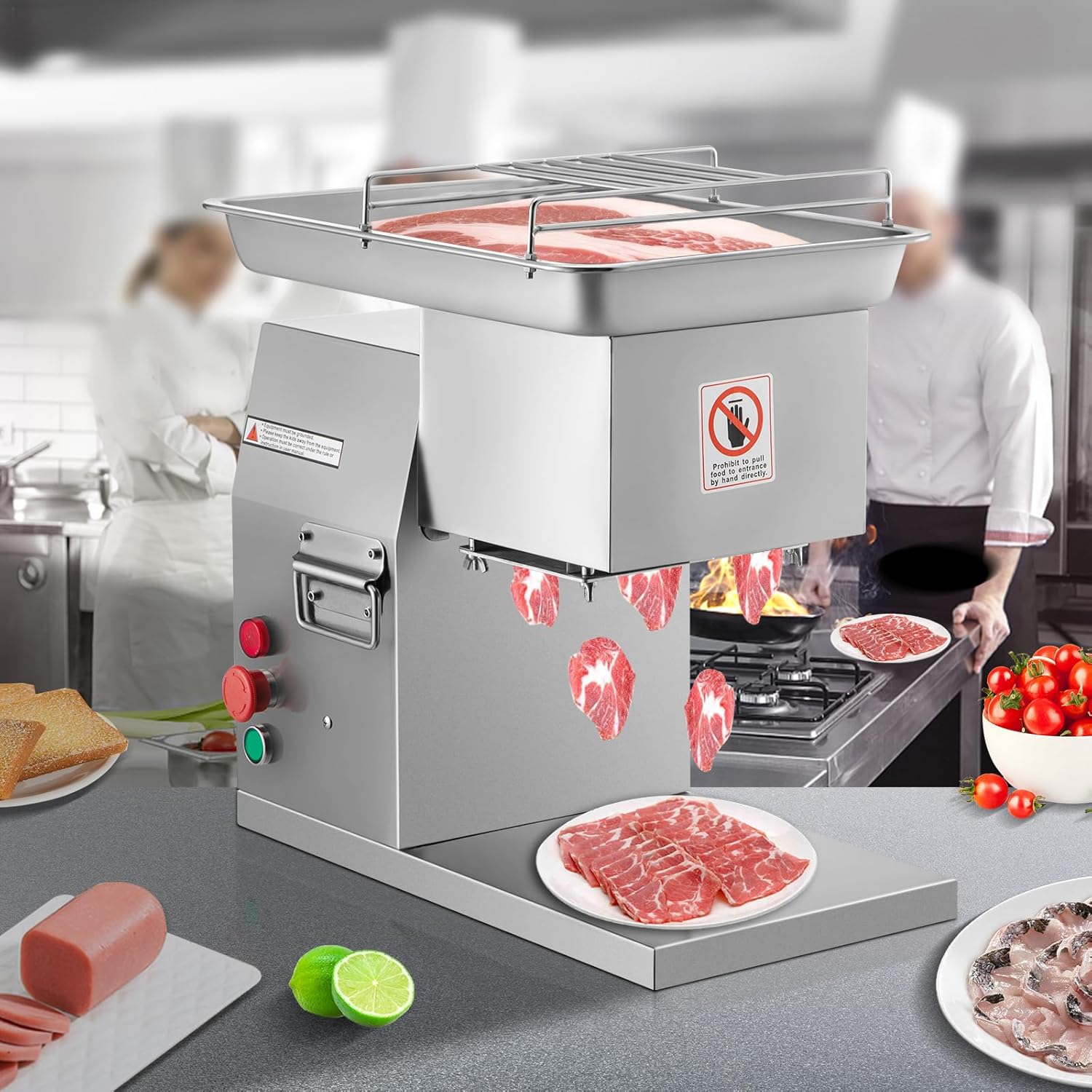 VEVOR Commercial Meat Cutter Machine 1100 LB/H 3mm Stainless Steel with Pulley 600W Electric Food Cutting Slicer for Kitchen Restaurant Supermarket Market