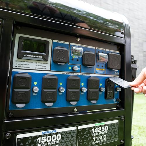 DuroMax XP13000HXT 13,000-Watt 500cc Tri Fuel Gas Propane Natural Gas Portable Generator with CO Alert, Black/Blue