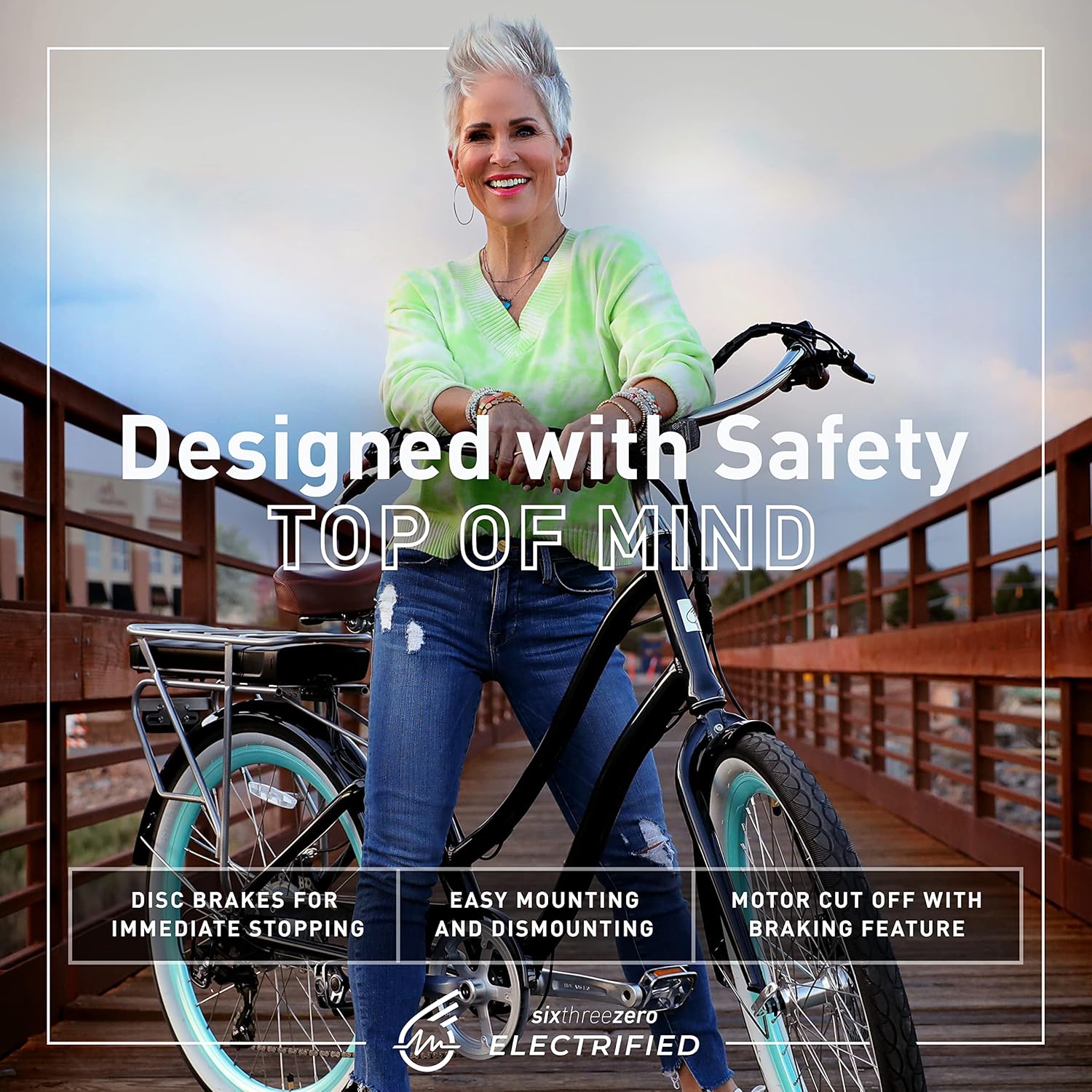 sixthreezero EVRYjourney Women's Electric Bike, 7-Speed Step Through Beach Cruiser eBike Bicycle, 250 Watt Motor, 26 Inch Wheels, Navy