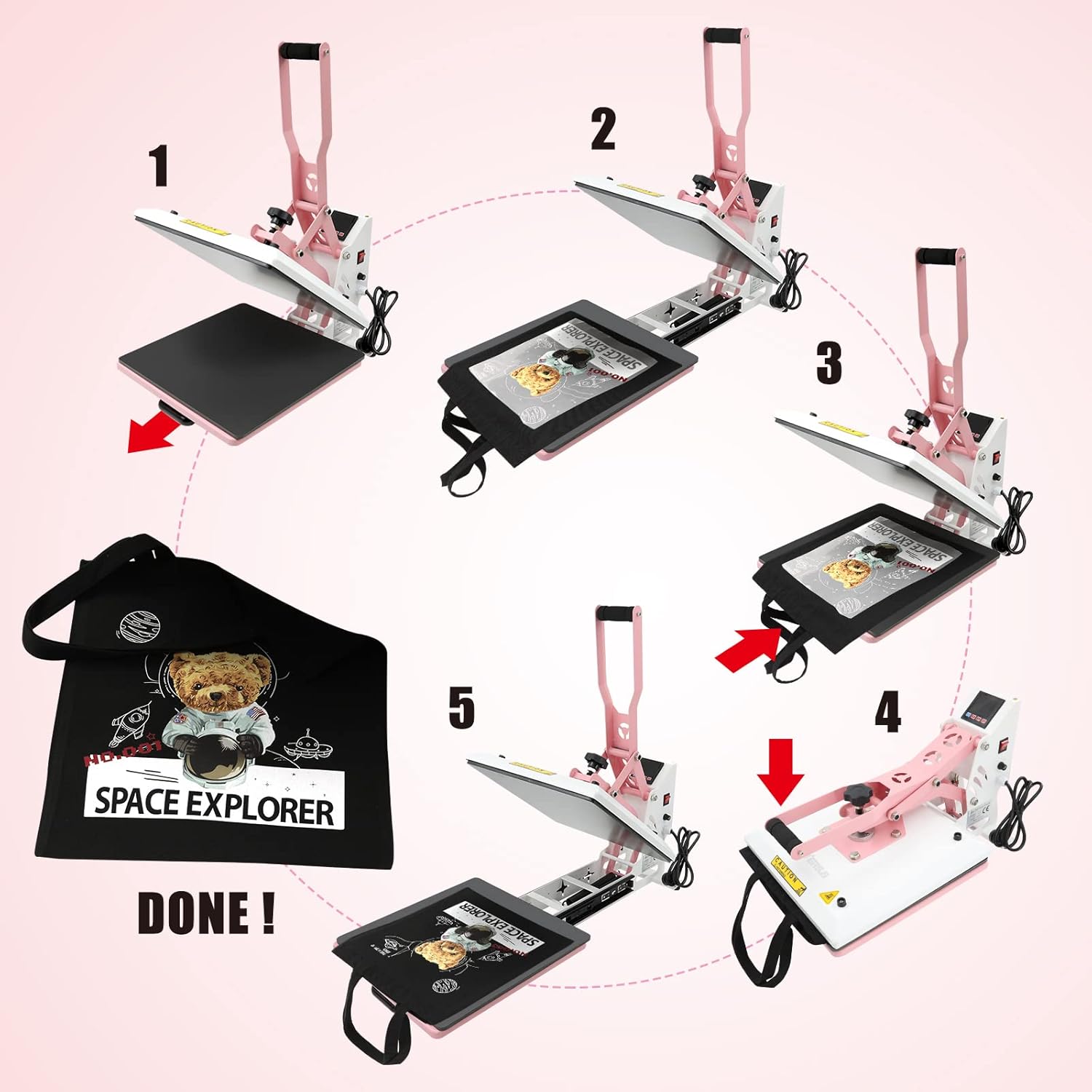 BetterSub Heat Press 15x15 inch Digital Heat Press Machine, Slide out Industrial Quality T-Shirt Heat Transfer Machine Pink White