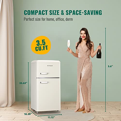 DEMULLER Retro Mini Fridge with two doors and handles Freestanding