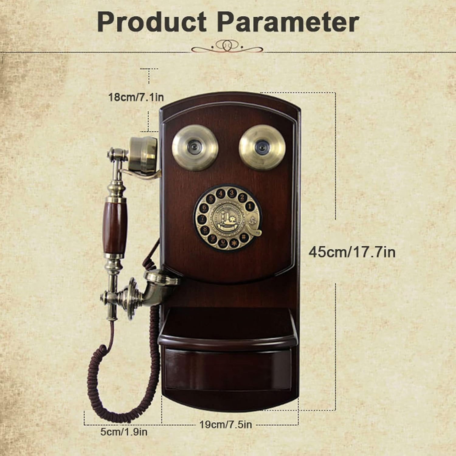 Retro Antique Corded Landline Phone, Classic Old Fashioned Rotary Dial Telephone Decor for Home Desk Decoration Ornament