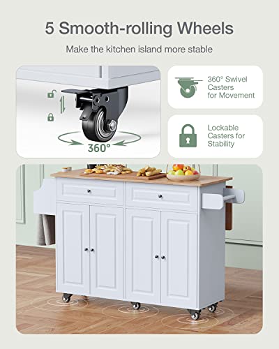 Kitchen Island with Drop Leaf and Storage, on Wheels Two Drawers, Large Storage Cabinet, Towel Rack Spice Cart Brown