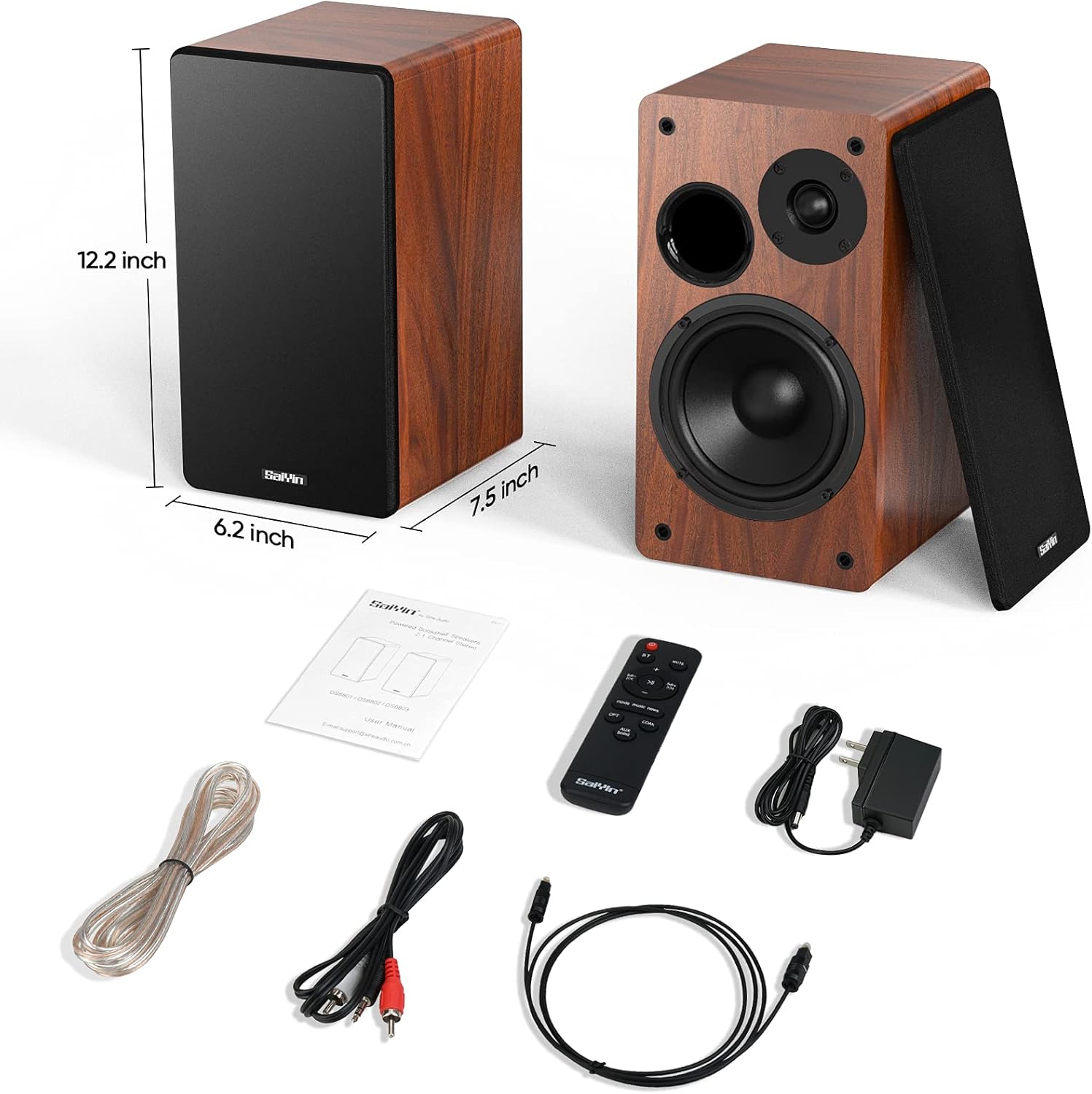 Bluetooth Bookshelf Speaker, Powered Speakers 2.0 Stereo 36W X 2 Active Studio Monitors with Optical/Coxial/RCA inputs/Subwoofer Line Out for Turntable, TVs