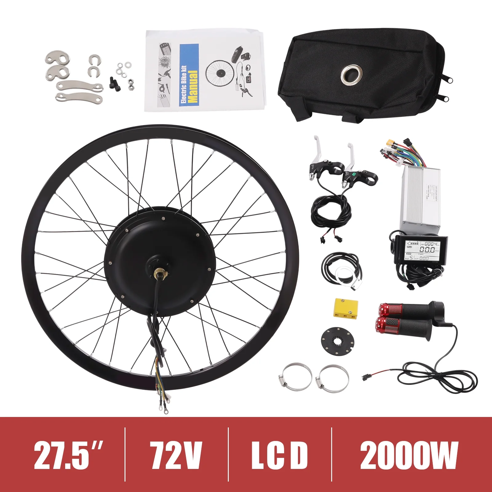 Aiqidi 27.5" Rear Wheel Motor Conversion Kit 72V 2000W Electric Bicycle Wheel Kit LCD Display E-Bike Refitting Set