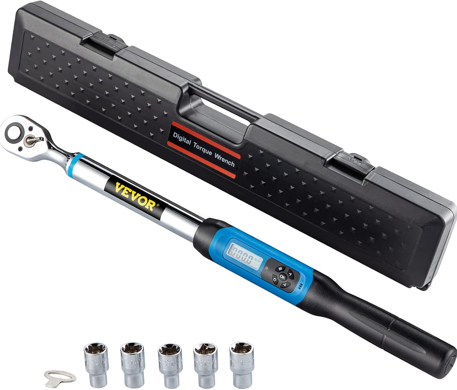 VEVOR Digital Torque Wrench, 1/2" Drive Electronic Torque Wrench, Torque Wrench Kit 7.47-147.5 ft-lb Torque Range Accurate to &plusmn;2%, Adjustable Torque Wrench w/LED Display and Buzzer, Socket Set & Case