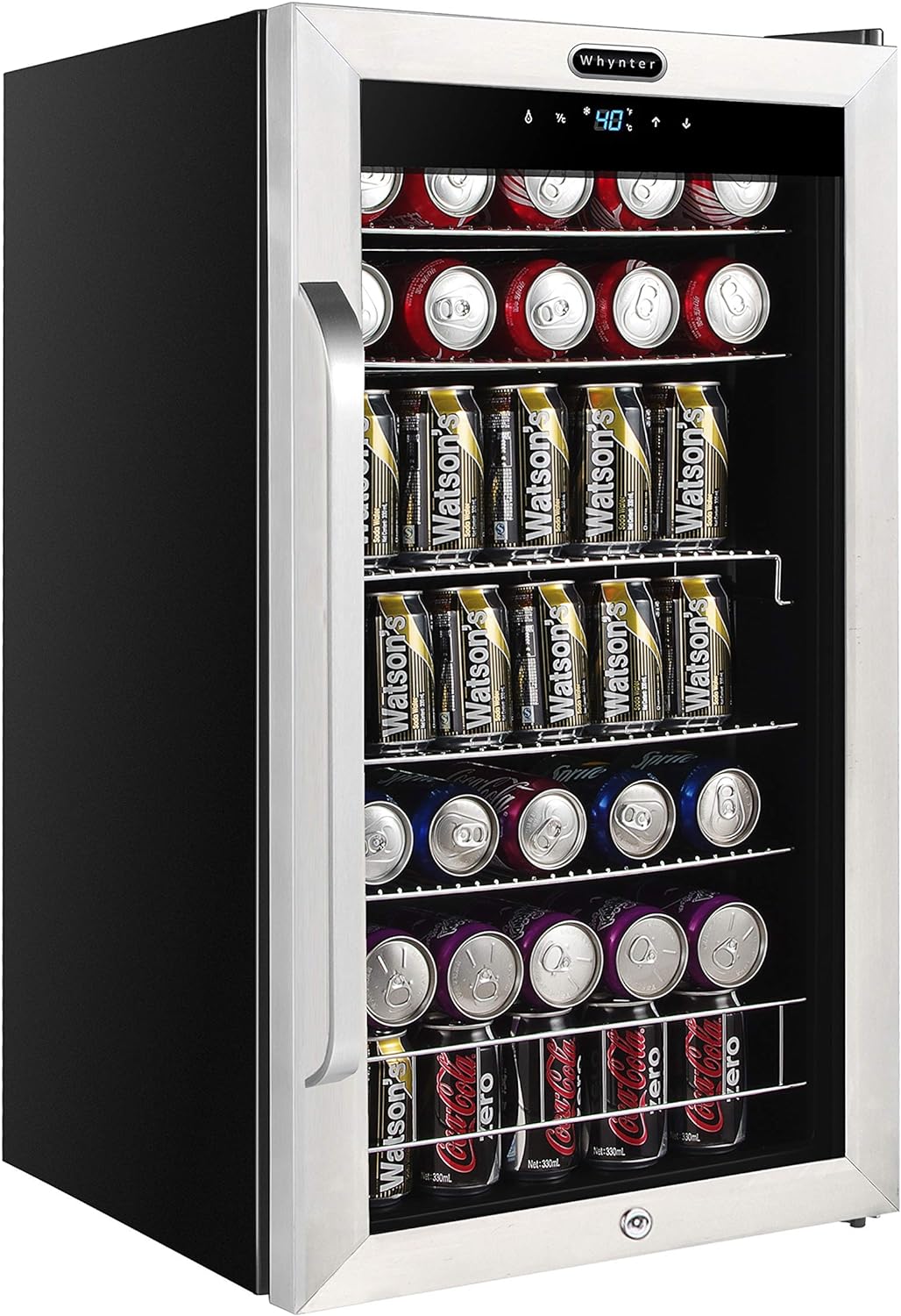 YONG BR-1211DS Beverage Refrigerator and Cooler, Mini Fridge with Glass Door, Lock, Digital Control and Internal Fan, 3.4 cu. ft, Stainless Steel